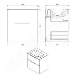 Sapho Cirasa - Meuble lavabo, 59x64x46 cm, 2 tiroirs, pin rustique CR601-1616