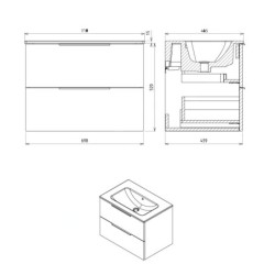 Sapho Cirasa - Meuble-lavabo 70x52x46 cm, 2 tiroirs, chêne Alabama CR701-2222