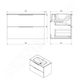 Sapho Cirasa - Meuble lavabo, 80x52x46 cm, 2 tiroirs, pin rustique CR801-1616