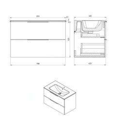 Sapho Cirasa - Meuble-lavabo, 80x52x46 cm, 2 tiroirs, blanc CR801-3030