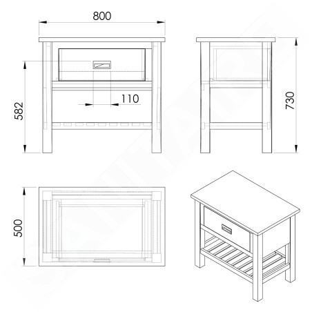 Sapho Brand - Meuble lavabo 73x80x50 cm, 1 tiroir, épicéa teinté BA083S