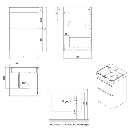 Sapho Sitia - Meuble-lavabo, 70x46x44 cm, 2 tiroirs, blanc mat SI050-3131
