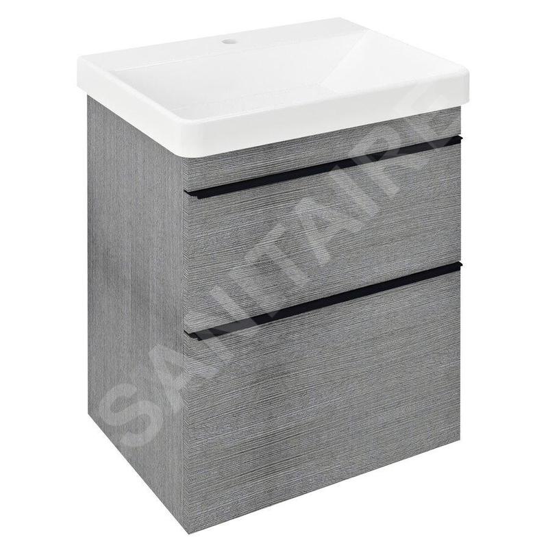 Sapho Sitia - Meuble lavabo 70x56x44 cm, 2 tiroirs, chêne argenté SI060-1111
