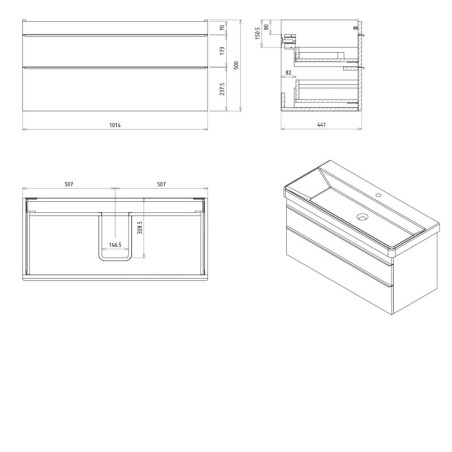 Sapho Sitia - Meuble lavabo 101x50x44 cm, 2 tiroirs, chêne argenté SI105-1111