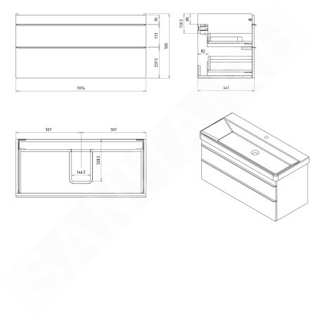 Sapho Sitia - Meuble-lavabo, 101x50x44 cm, 2 tiroirs, blanc mat SI105-3131