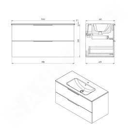 Sapho Cirasa - Meuble-lavabo 100x52x46 cm, 2 tiroirs, chêne Alabama strip CR100-2322