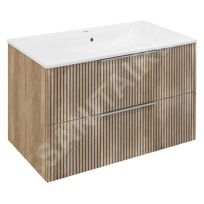 Sapho Cirasa - Meuble-lavabo 80x52x46 cm, 2 tiroirs, chêne Alabama strip CR801-2322