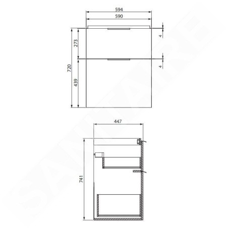 Cersanit City - Meuble-lavabo, 72x59x45 cm, 2 tiroirs, blanc S584-017-DSM