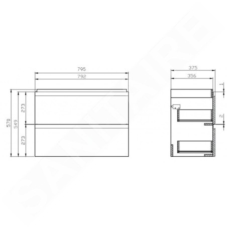 Cersanit Moduo - Meuble-lavabo, 57x80x38cm, 2 tiroirs, gris S590-001-DSM