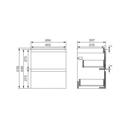 Cersanit Moduo - Meuble-lavabo, 57x49x40cm, 2 tiroirs, anthracite S590-079