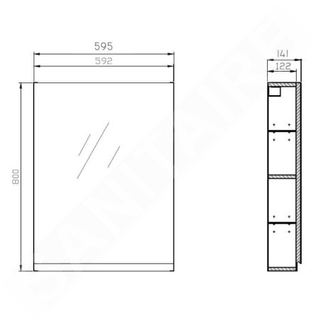 Cersanit Moduo - Armoire à miroir, 80x60x14 cm, 1 porte, charnières G/D, anthracite S590-085