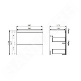 Cersanit Moduo - Meuble lavabo, 57x60x38cm, 2 tiroirs, anthracite S590-088