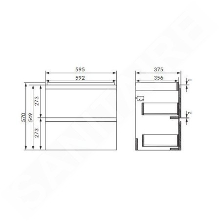 Cersanit Moduo - Meuble lavabo, 57x60x38cm, 2 tiroirs, anthracite S590-088