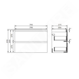 Cersanit Moduo - Meuble-lavabo, 57x80x38cm, 2 tiroirs, anthracite S590-089