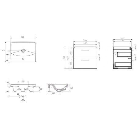 Cersanit Lara - Meuble avec lavabo, 46x49x40 cm, 2 tiroirs, blanc S801-141-DSM