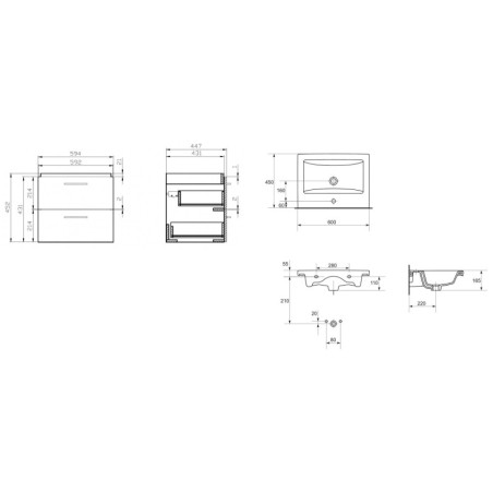 Cersanit Lara - Armoire avec lavabo, 45x59x45 cm, 2 tiroirs, gris S801-213-DSM
