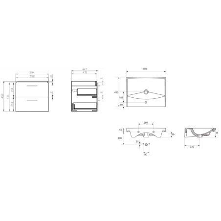 Cersanit Lara - Armoire avec lavabo, 45x59x45 cm, 2 tiroirs, gris S801-216-DSM