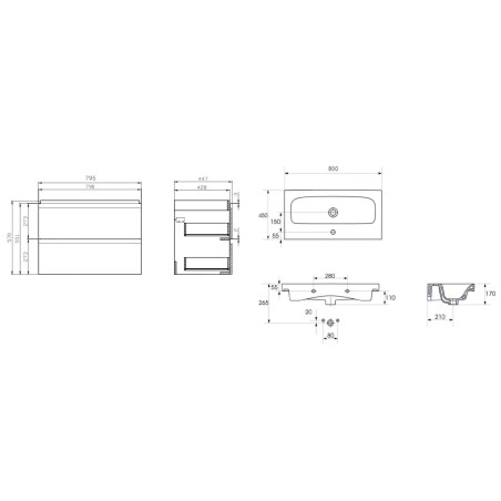 Cersanit Moduo - Meuble avec lavabo, 57x80x45 cm, 2 tiroirs, gris S801-220-DSM