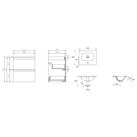 Cersanit Moduo - Meuble avec lavabo, 57x49x40 cm, 2 tiroirs, gris S801-311-DSM