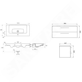 Cersanit Lara - Meuble avec lavabo, 46x99x45 cm, 2 tiroirs, gris S801-332-DSM