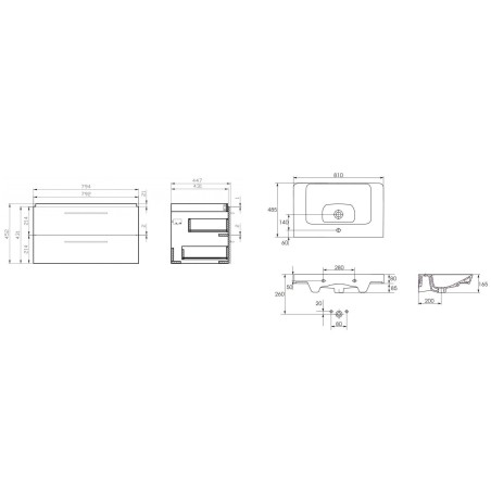 Cersanit Lara - Meuble avec lavabo, 45x79x45 cm, 2 tiroirs, gris S801-340-DSM