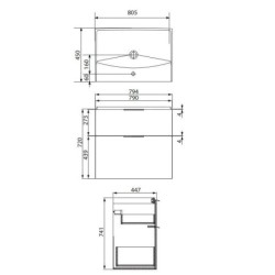 Cersanit City - Meuble avec lavabo, 74x79x45 cm, 2 tiroirs, blanc S801-423
