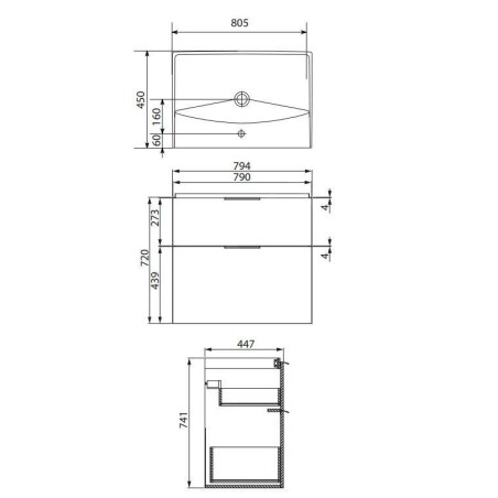 Cersanit City - Meuble avec lavabo, 74x79x45 cm, 2 tiroirs, blanc S801-423