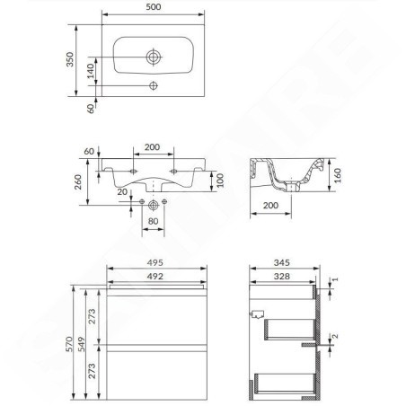 Cersanit Moduo - Meuble avec lavabo, 57x50x35 cm, 2 tiroirs, anthracite S801-470-DSM