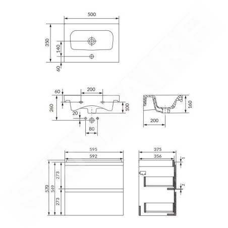 Cersanit Moduo - Meuble avec lavabo, 57x60x38 cm, 2 tiroirs, anthracite S801-477