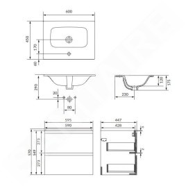 Cersanit Moduo - Meuble avec lavabo, 57x60x45 cm, 2 tiroirs, anthracite S801-480