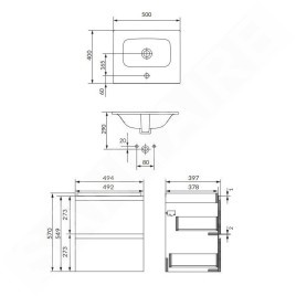 Cersanit Moduo - Meuble avec lavabo, 57x49x40 cm, 2 tiroirs, anthracite S801-482