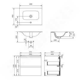 Cersanit Moduo - Meuble avec lavabo, 57x60x45 cm, 2 tiroirs, anthracite S801-483