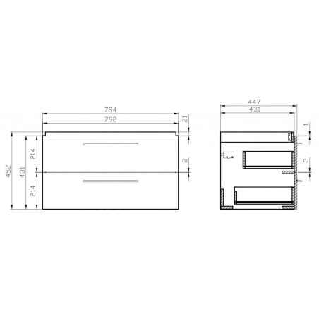Cersanit Lara - Meuble-lavabo, 45x79x45 cm, 2 tiroirs, noyer S926-006-DSM
