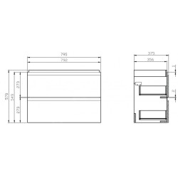 Cersanit Moduo - Meuble-lavabo, 57x80x38cm, 2 tiroirs, blanc S929-002