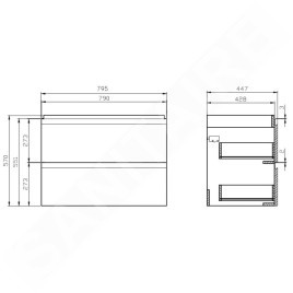 Cersanit Moduo - Meuble-lavabo, 57x80x45cm, 2 tiroirs, gris S929-007