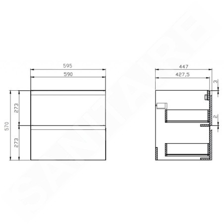 Cersanit Moduo - Meuble-lavabo, 57x60x45cm, 2 tiroirs, gris S929-009