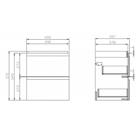 Cersanit Moduo - Meuble-lavabo, 57x49x40cm, 2 tiroirs, blanc S929-012