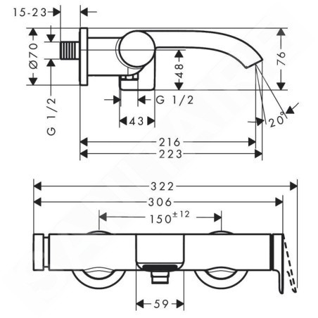 Hansgrohe Vivenis - Mitigeur de baignoire, noir mat 75420670