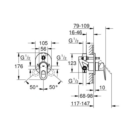 Grohe BauLoop - Mitigeur de baignoire encastré, avec corps, chrome 29041000