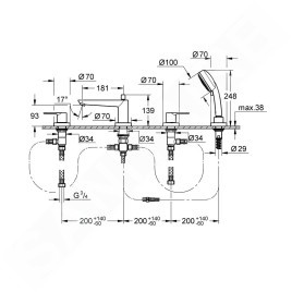 Grohe BauLoop - Mitigeur au bord de baignoire, installation 4 trous, chrome 2511900A