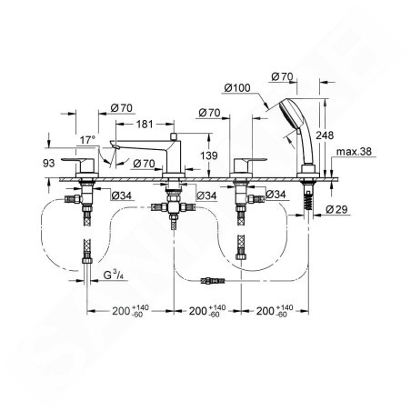 Grohe BauLoop - Mitigeur au bord de baignoire, installation 4 trous, chrome 2511900A