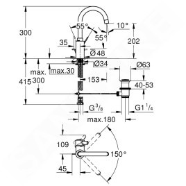 Grohe Eurosmart Cosmopolitan - Mitigeur de lavabo L avec vidage, chrome 32830001