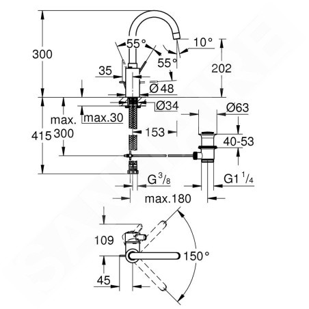 Grohe Eurosmart Cosmopolitan - Mitigeur de lavabo L avec vidage, chrome 32830001