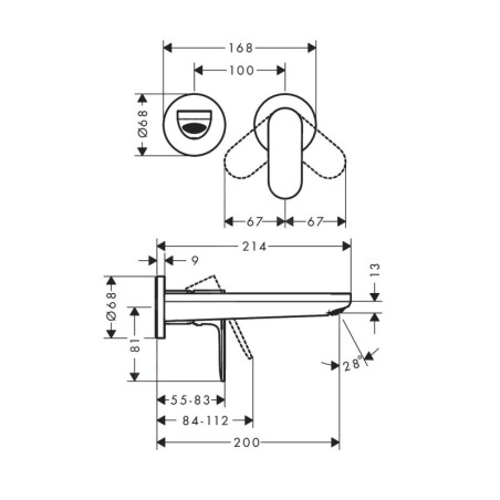 Hansgrohe Rebris S - Mitigeur de lavabo encastré, 2 trous, noir mat 72528670