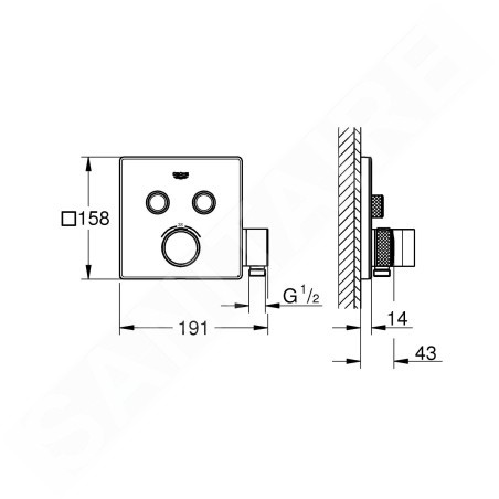 Grohe Grohtherm SmartControl - Mitigeur thermostatique encastré de baignoire à 2 sorties avec support de douche chrome 29125000
