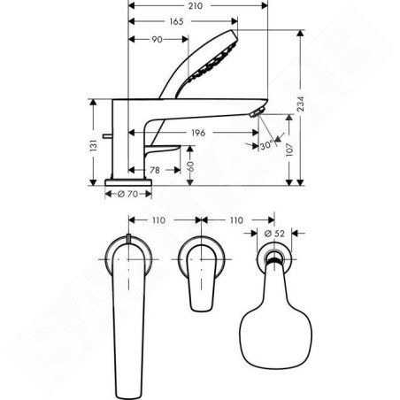 Hansgrohe Talis E - Mitigeur pour montage sur bord de baignoire, installation 3 trous, chrome 71731000