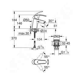 Grohe Eurosmart - Mitigeur de lavabo avec vidage Push-Open, chrome 23922002