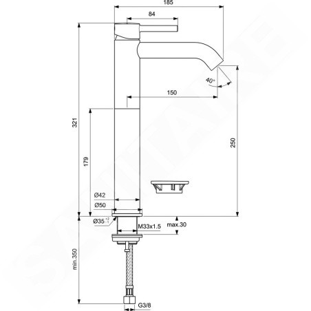 Ideal Standard CeraLine - Mitigeur de lavabo avec click-clack, noir BD137XG