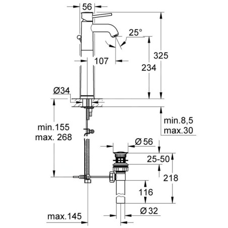 Grohe BauClassic - Mitigeur pour la vasque, avec tirette, chrome 32868000