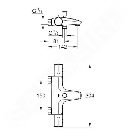 Grohe Grohtherm 800 - Mitigeur thermostatique de baignoire, chrome 34568000